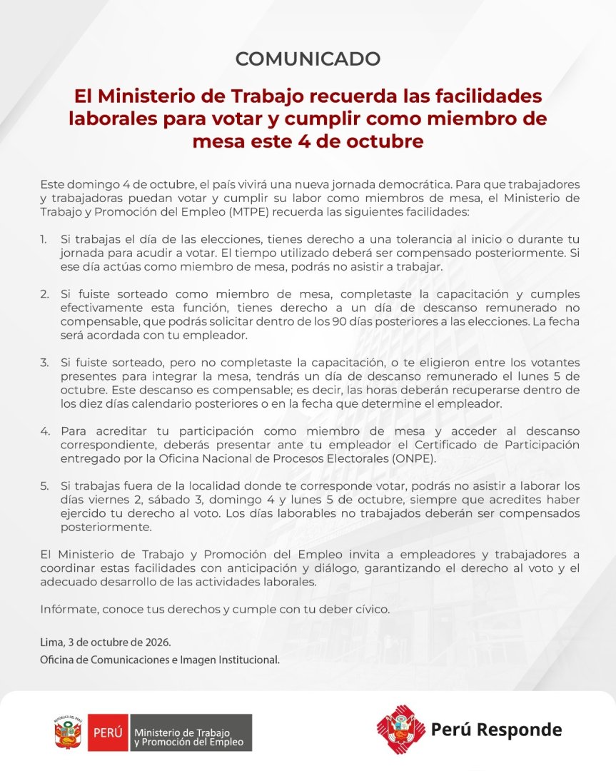 COMUNICADO MTPE