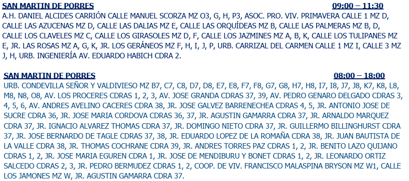 Programación de corte de luz.