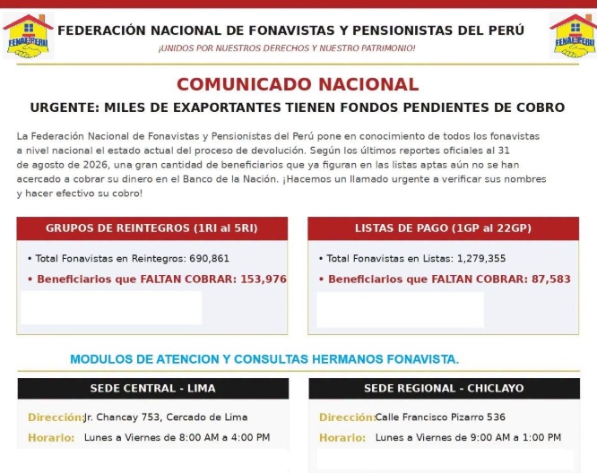Comunicado para fonavistas.