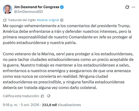 Respuesta de representante Republicano a Trump
