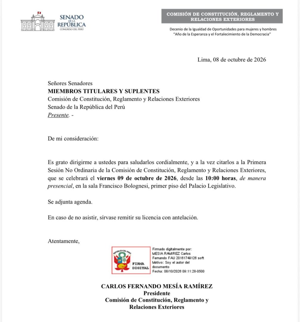 Citaci�n de la Comisi�n de Constituci�n del Senado.