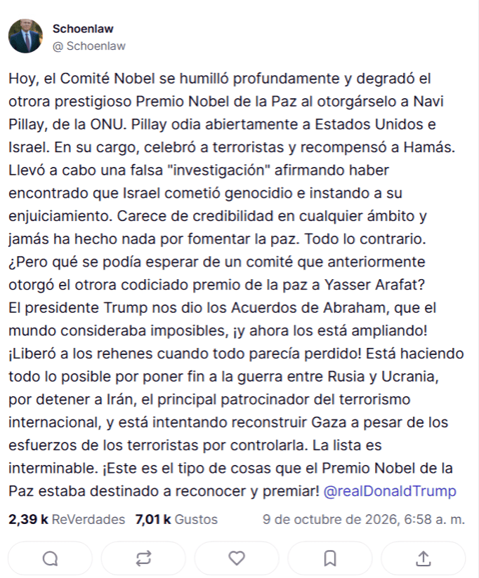 Post republicado por Donald Trump en su cuenta de Truth Social