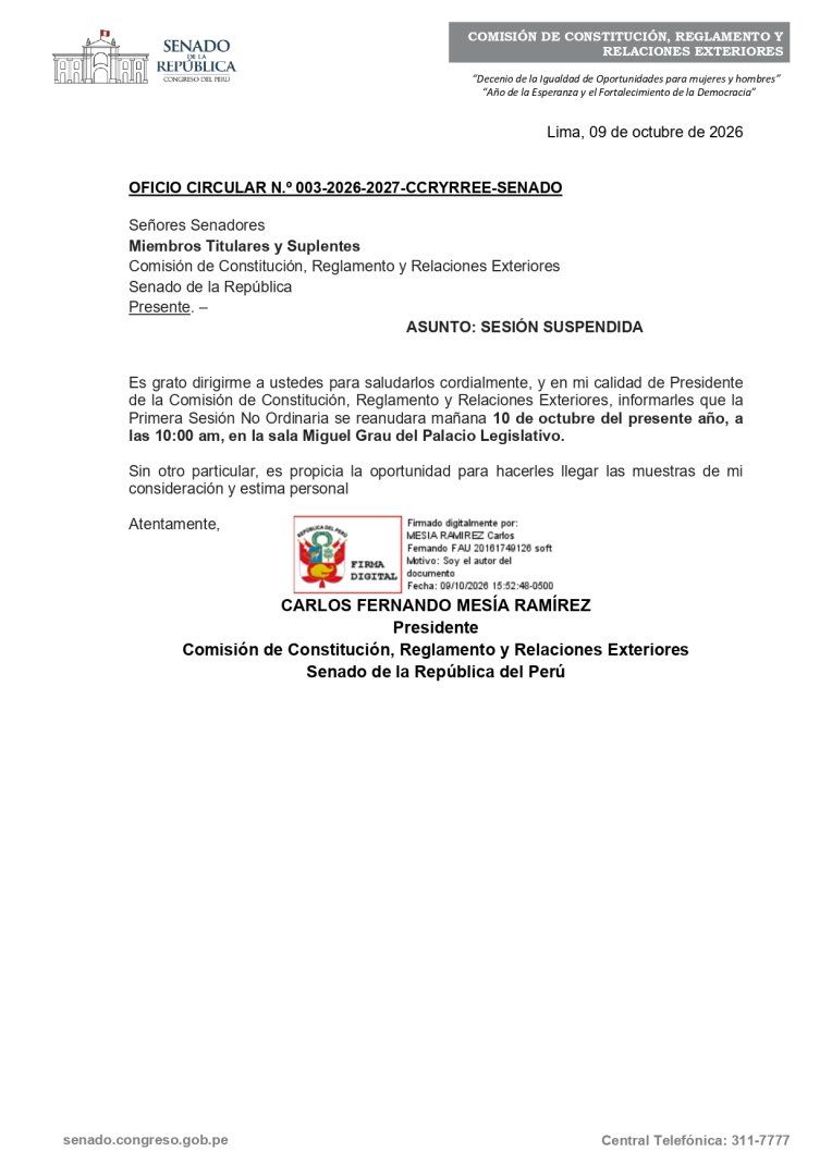 Citación de la Comisión de Constitución del Senado.