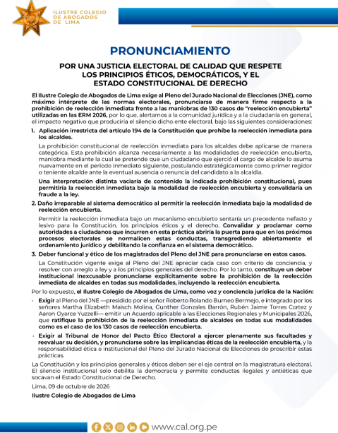 Comunicado del CAL a el JNE.