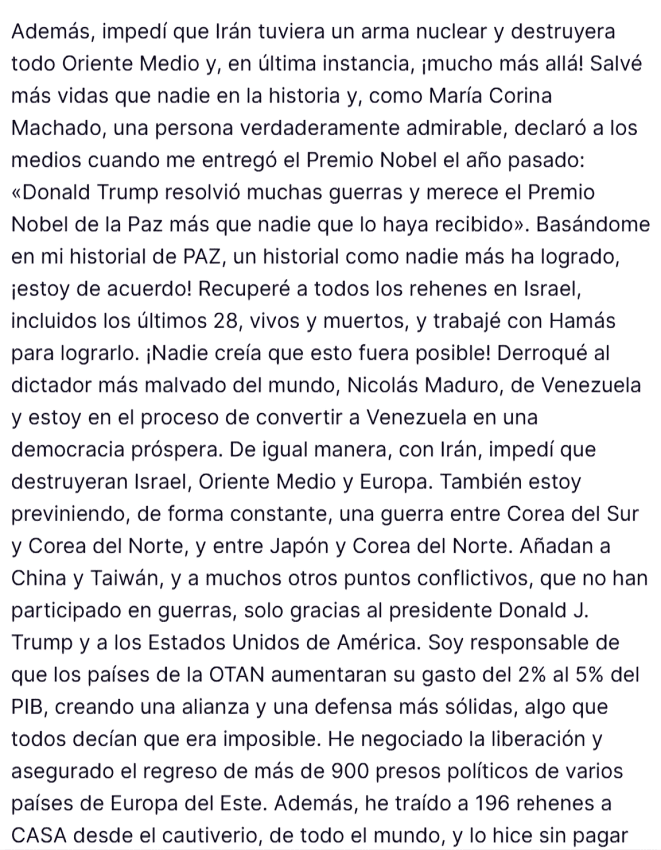 Publicaci�n de Donald Trump en la que menciona Mar�a Corina Machado