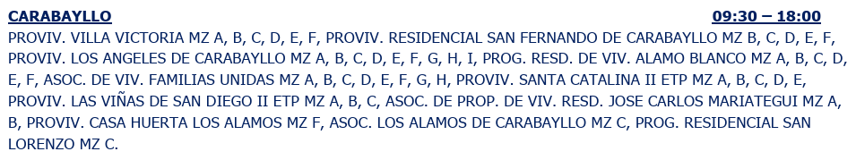 Zonas donde será el corte de luz el 12 de octubre.