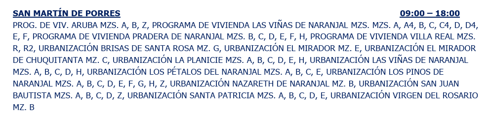 Programación del corte de luz.