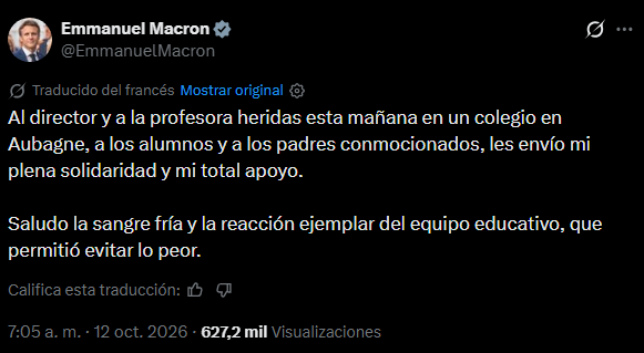 Pronunciamiento del presidente francés tras el ataque.