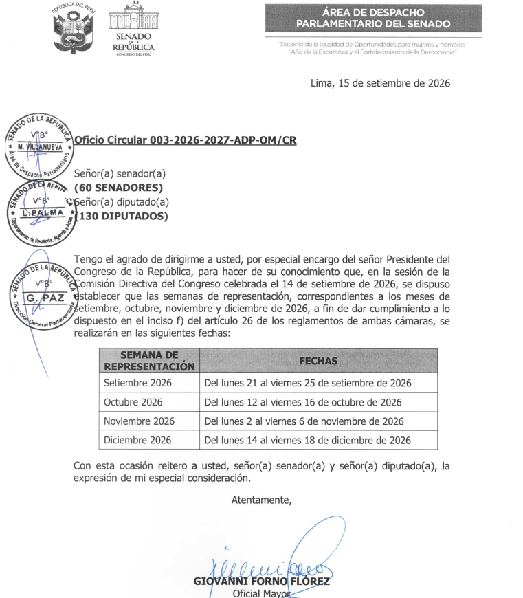 Cronogramas de semana de representación.