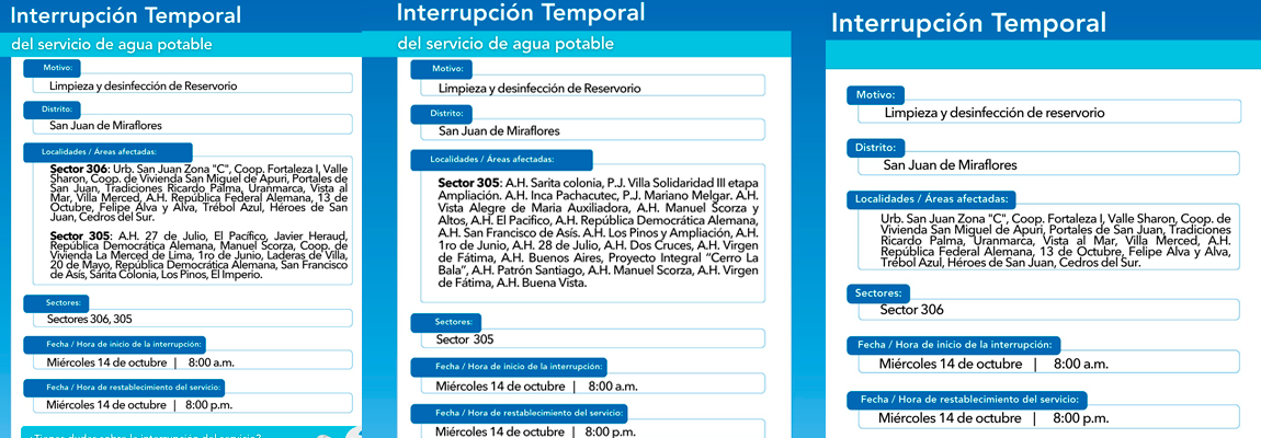 Interrupción temporal del servicio de agua potable.