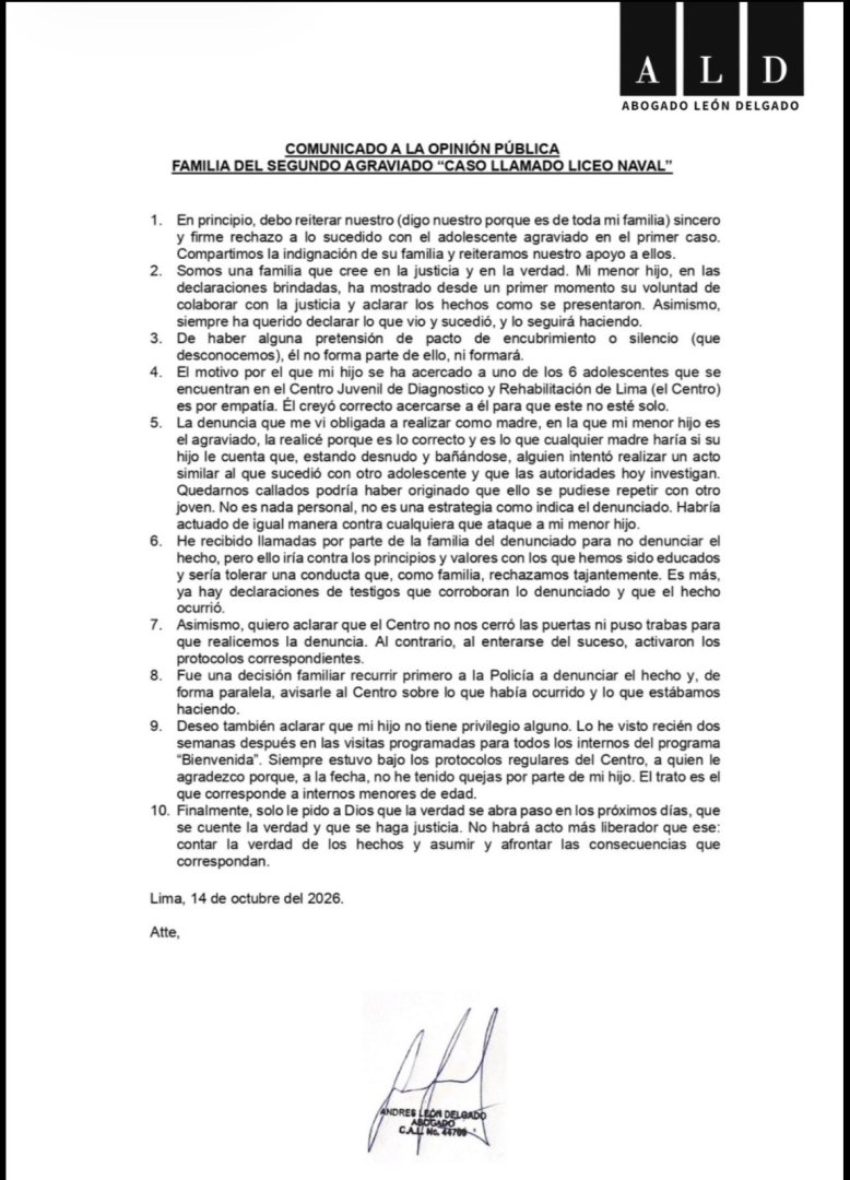 Documento emitido por la madre del segundo agraviado