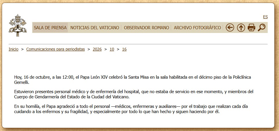 El Vaticano informa sobre santa misa realizada por el papa León XIV