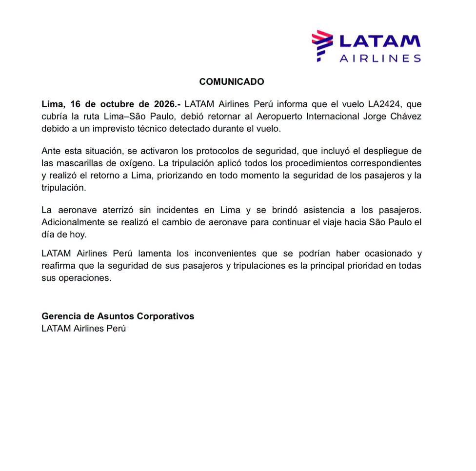 Comunicado de LATAM.