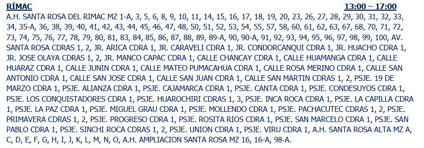Programación de corte de luz.