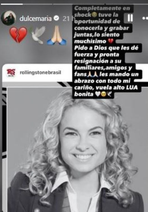Dulce Mar�a lamenta la muerte de Lua Blanco y le dedica emotivo mensaje.