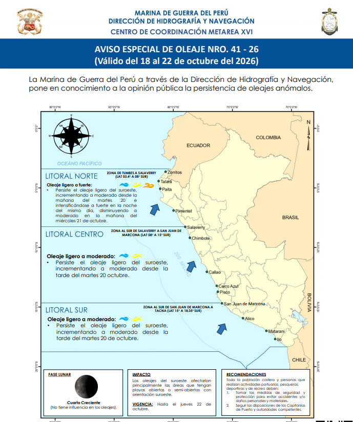Aviso Especial de Oleaje N.� 41-26.