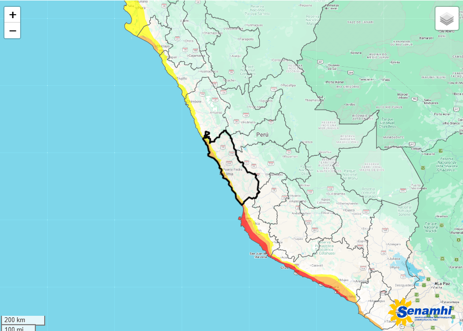 Reporte de alerta por fuertes vientos en la costa.