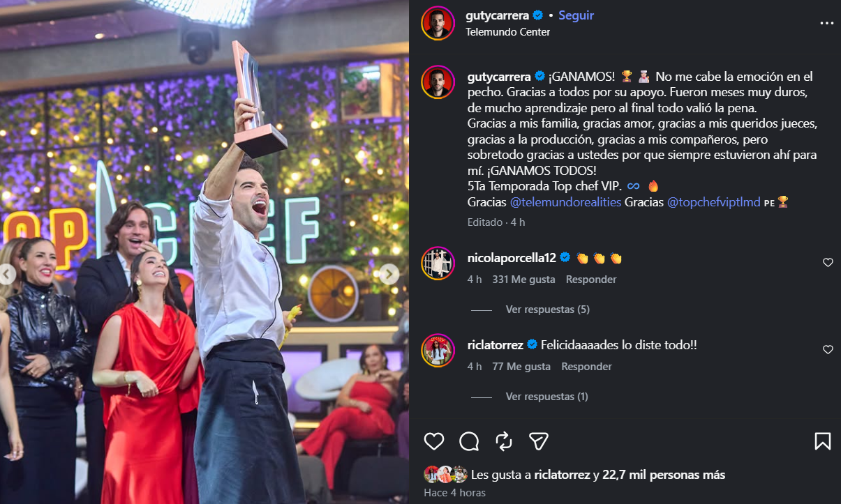 Guty Carrera gana reality de cocina