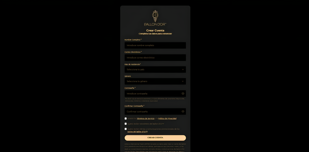 Deberás crearte una cuenta en la página web del Balón de Oro para emitir tu voto