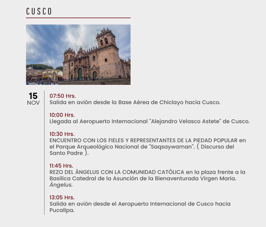 Agenda del papa Le�n XIV en Cusco (Captura - Le�n 14 en Per�)