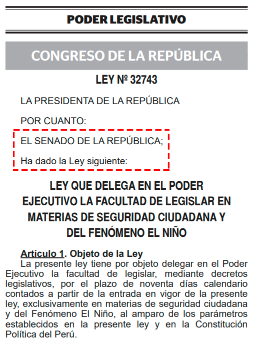 Norma oficializada solo incluye al Senado.