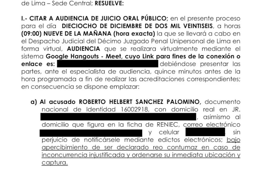 Citaci�n a Roberto S�nchez.