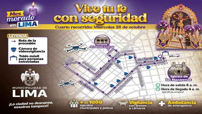 Plan de seguridad para la cuarta procesión del Señor de los Milagros