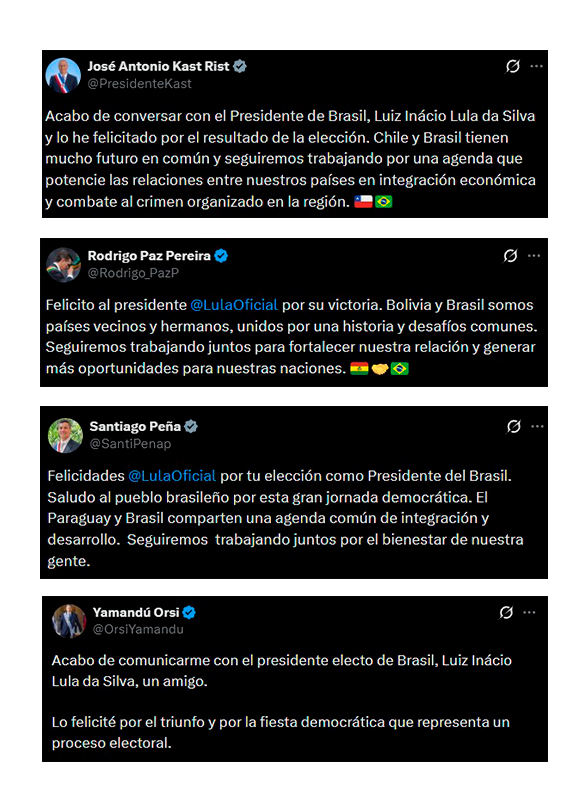 Saludo presidenciales de Chile, Bolivia, Paraguay y Uruguay