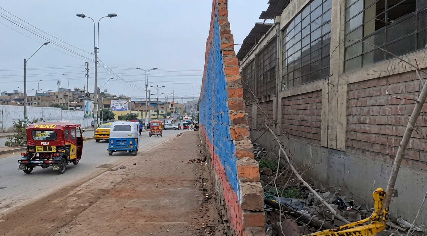 Pared colapsada del colegio Jos� Carlos Mari�tegui, en Villa El Salvador