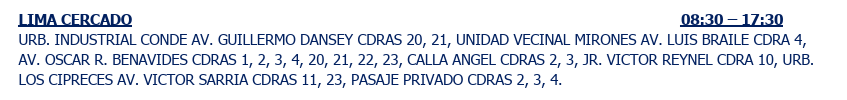 Cronograma de corte de luz.