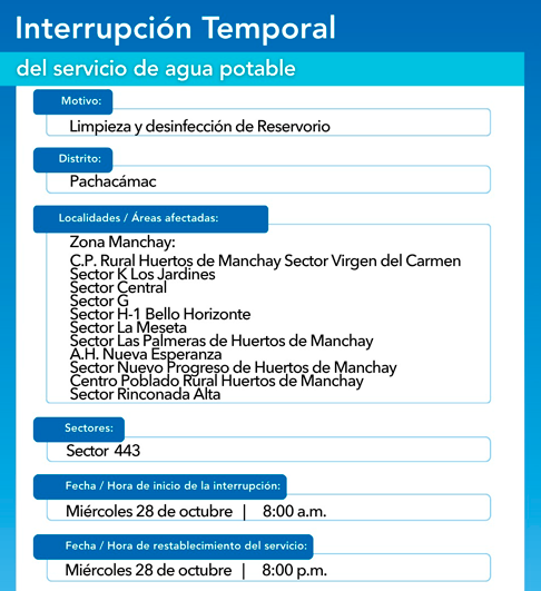 Interrupción temporal del servicio de agua potable.