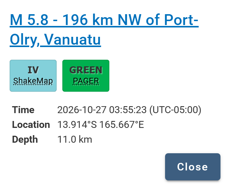 Temblor sacude hoy Vanuatu