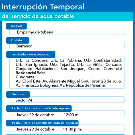 Programación del corte de agua.
