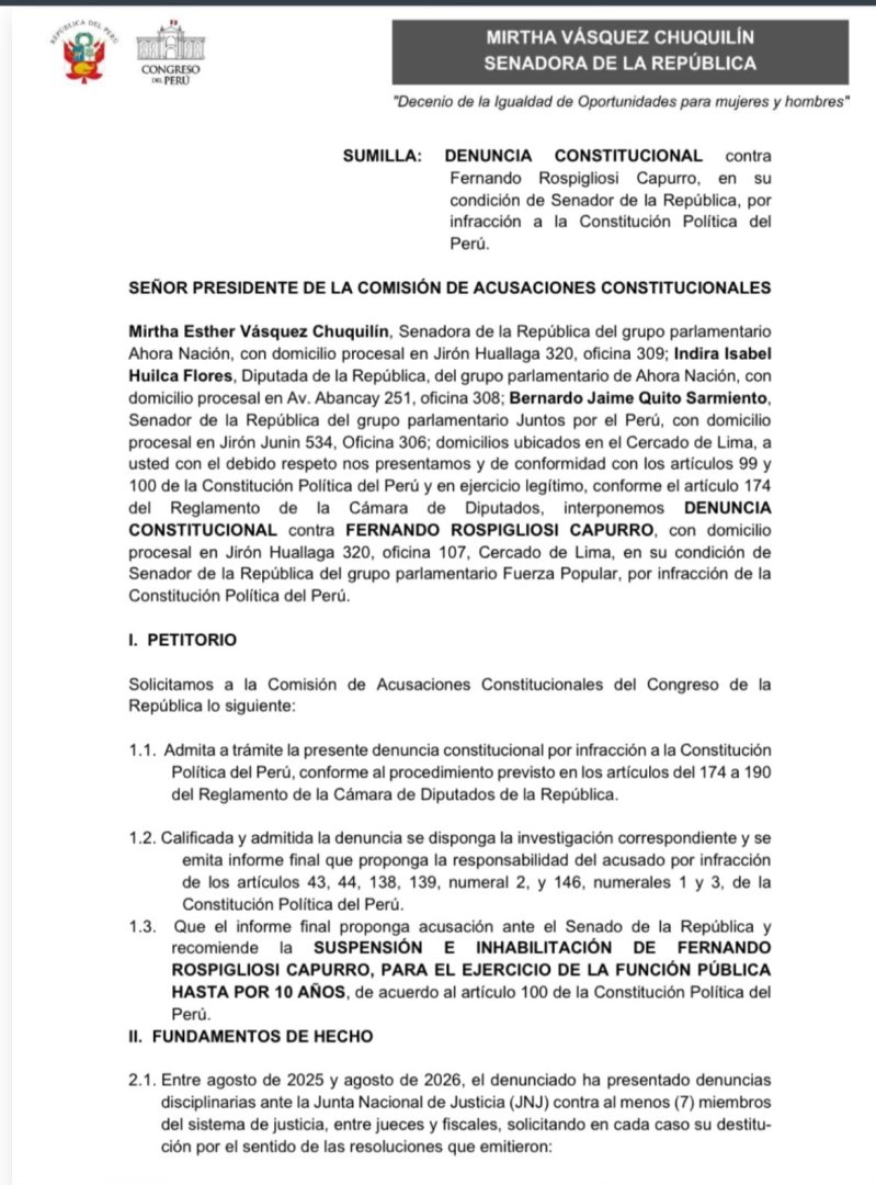 Denuncia constitucional contra Fernando Rospigliosi.