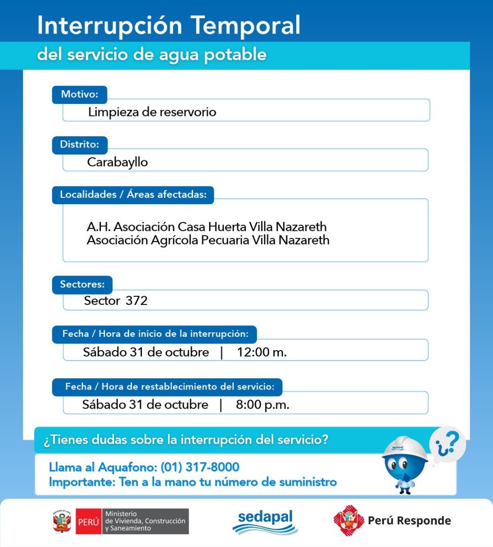 corte de agua 31 de octubre