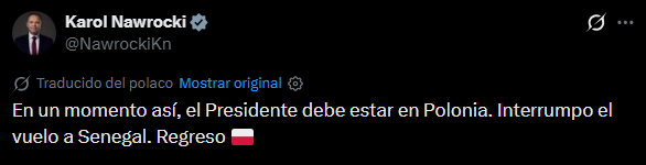 El presidente de Polonia interrumpió viaje tras conocer lo ocurrido.