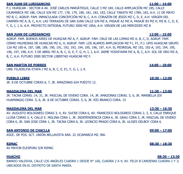 Lista de cortes el 2 de noviembre.