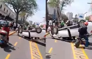 Cercado de Lima: automóvil se accidenta y vuelca frente al Centro Cívico y genera congestión en la vía pública