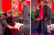 Joven recibe su título universitario y su fiel perro de apoyo obtiene su propio hueso de graduación