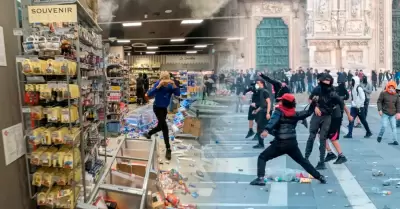 J�venes y migrantes anti-Meloni se enfrentaros a fuerzas del orden.