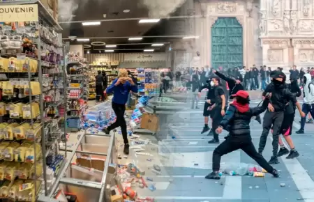 J�venes y migrantes anti-Meloni se enfrentaros a fuerzas del orden.