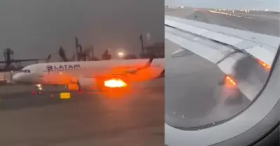 Ala de avi�n de LATAM se incendia antes de partir a Piura desde el aeropuerto Jo