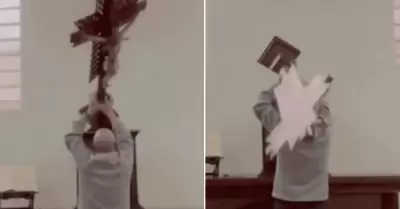 Cruz cae sobre sacerdote en iglesia de Colombia