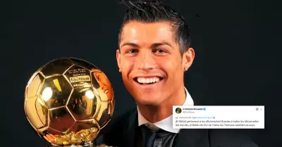 Cristiano Ronaldo celebr� tras ganar el 'Bal�n de Oro de Todos los Tiempos'.