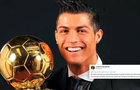 Cristiano Ronaldo celebr� tras ganar el 'Bal�n de Oro de Todos los Tiempos'.
