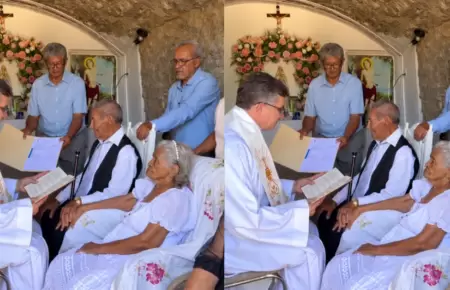 Pareja de adultos mayores se casan tras 80 a�os de relaci�n